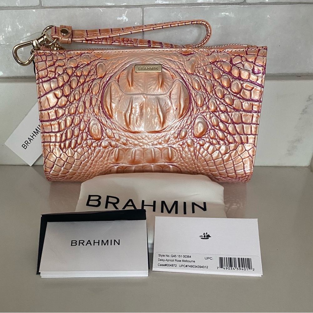 Brahmin Daisy APRICOT ROSE Wristlet Clutch & Clip On Britt Card Coin Wallet-2 PC - Picture 7 of 16